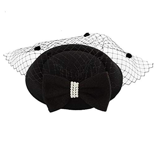 Sombreros de lazo para mujer, sombrero de boda, para hípica, horquilla lateral, pastillero, diadema para niñas y mujeres, sombrero de fiesta (Negro)