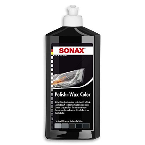 SONAX Polish+Wax Color NanoPro Negro (500 ml) pulimento de fuerza media con pigmentos de color y componentes de cera | N.° 02961000-544