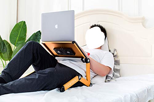 Soporte ergonómico portátil para ordenador portátil, mesa de escritorio, bandeja plegable para cama, altura y ángulo totalmente ajustable con ventiladores USB para trabajar desde casa o viajes