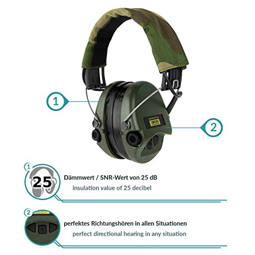 Sordin Supreme PRO X SOR75302-X-07 - Protectores auditivos electrónicos con luz LED, diseño de camuflaje