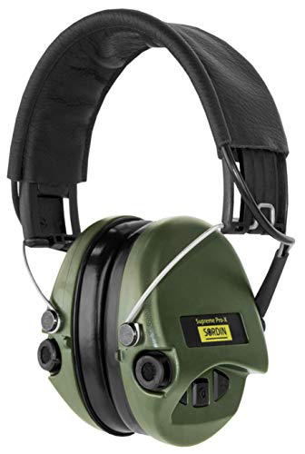 Sordin Supreme PRO X SOR75302-X/L - Protector auditivo activo (25 dB, protector auditivo electrónico, correa de piel, copas verdes)