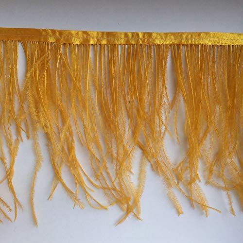 Sowder Adornos de plumas de avestruz con cinta de satén para costura, manualidades, decoración, paquete de 2 yardas (dorado)