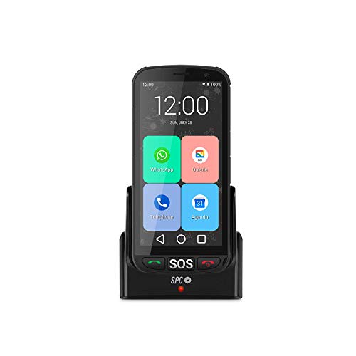 SPC Apolo - Smartphone con Whatsapp para Personas Mayores, botón SOS, Botones físicos para Colgar y descolgar, Base de Carga, Iconos XXL, Pantalla de 5”, 16GB de Memoria Ampliable, Android 10 - Negro