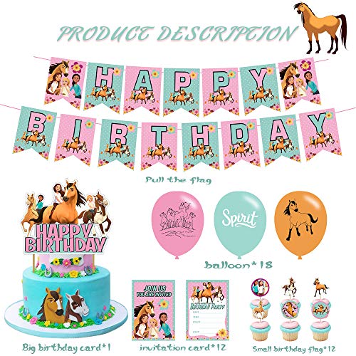 Spirit Free Riding Horse Birthday Party Decoration, decoración de fiesta temática de caballo con pancarta de feliz cumpleaños, magdalenas, globos de látex para niños, cumpleaños, fiesta de baby shower