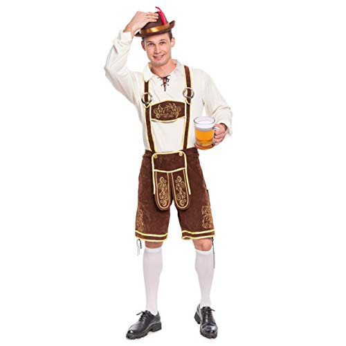 Spooktacular Creations Disfraz de Fiesta de Cervez Conjunto de de Oktoberfest bávaro Alemán Disfraces para Hombres Halloween (Marrón, L)