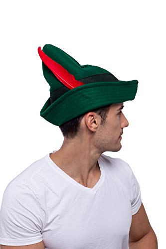 Spooktacular Creations Sombreros de Robin Hood con Plumas, Talla Única, Disfraz de Sombrero Alpino de Peter Pan, Alemán, Tirolés, Verde, Disfraces de Halloween
