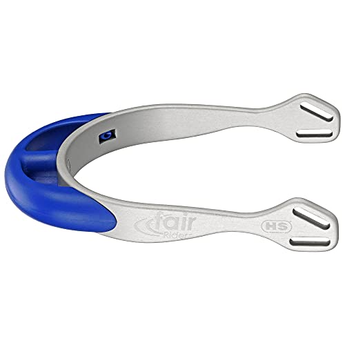 Sprenger fairRider - Espuelas de aluminio plateado (ligeras y anodizadas), con cuello de plástico curvado en color azul, grueso y cuello redondeado de plástico