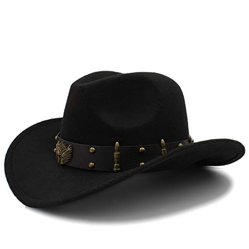 SSLA Sombrero de vaquero de ala ancha para mujer y hombre, unisex, color turquesa (57 cm) Negro 56/58
