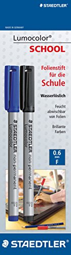 Staedtler Lumocolor - Rotulador de punta fina para pizarra blanca (F/0,6 mm, 2 unidades), color azul y negro