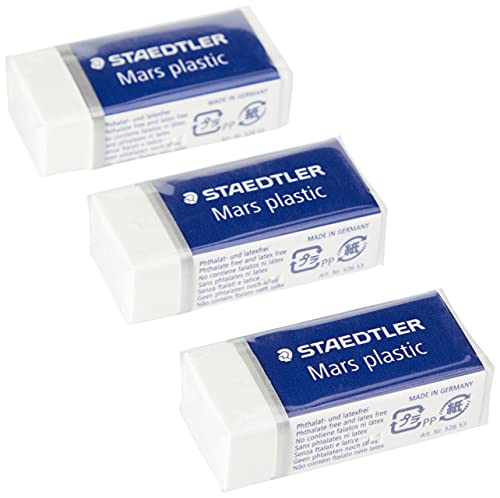 STAEDTLER Mars Plastic - Gomas de borrar (3 unidades), color blanco