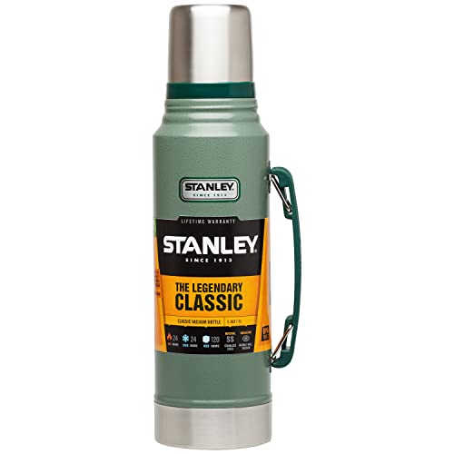 Stanley Classic Legendary Bottle 1L Hammertone Green - Botella Termica 1 Litro de Acero Inoxidable - Se Mantiene Caliente o Frío 24 Horas - Termo Cafe Sin BPA - Apto para Lavavajillas