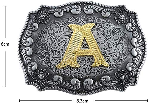 STARBRILLIANT Hebillas de cinturón occidentales para hombres de la A a la Z con letras iniciales de vaquero con borde enrollable, negro y gris
