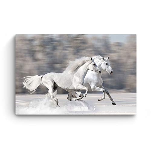 Startonight Cuadro Moderno en Lienzo Dos Caballos Blancos, Paisaje Animales para Salon Decoración Grande 80 x 120 cm