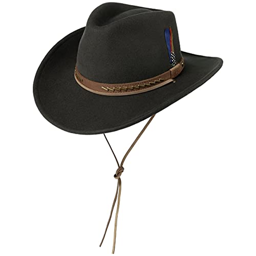 Stetson Sombrero de Lana Silco Western Hombre - Outdoor Fieltro Vaquero con Tira para el mentón Verano/Invierno - L (58-59 cm) marrón