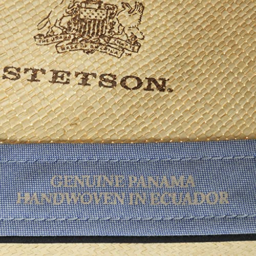 Stetson Sombrero Panamá Monterrey Traveller Hombre - Made in Italy de Paja Verano con Banda Piel, Piel Primavera/Verano - M (56-57 cm) Natural