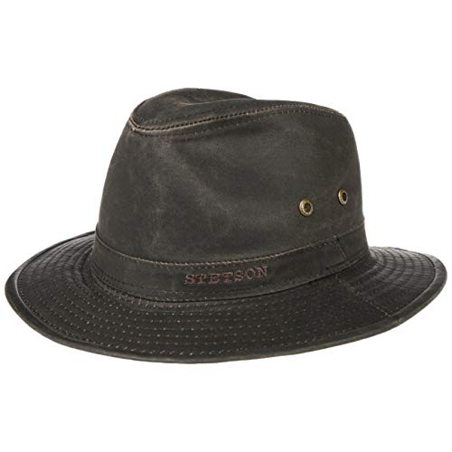 Stetson Sombrero vagabundo Traveller para Hombre - Sombrero Aventurero de algodón con protección UV 40+ - Sombrero de Exteriores Estilo Retro - Verano/Invierno - marrón L (58-59 cm)
