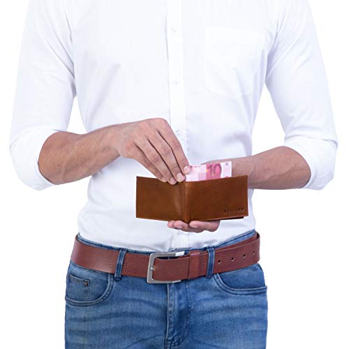 STILORD 'Lincoln' Monedero Mini Billetera Cuero RFID NFC Protección Slim Wallet para Hombres y con Billetera Mondero Piel, Color:Texas - marrón