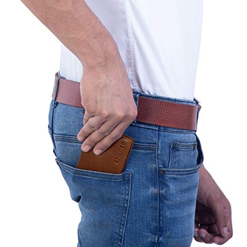 STILORD 'Lincoln' Monedero Mini Billetera Cuero RFID NFC Protección Slim Wallet para Hombres y con Billetera Mondero Piel, Color:Texas - marrón