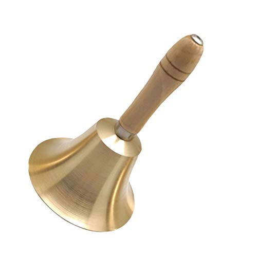 STOBOK campana de metal campana de escritorio llamada de servicio con mango de madera 8 cm de diámetro dorado