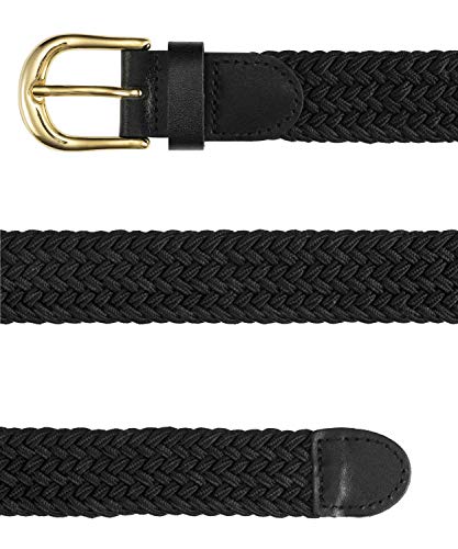 Streeze Cinturón Mujer Damas de Tela Elástica Entretejida. 5 Tamaños. Anchura de 25mm y Hebilla Dorada (Negro, L)
