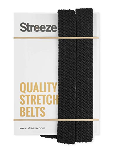 Streeze Cinturón Mujer Damas de Tela Elástica Entretejida. 5 Tamaños. Anchura de 25mm y Hebilla Dorada (Negro, L)