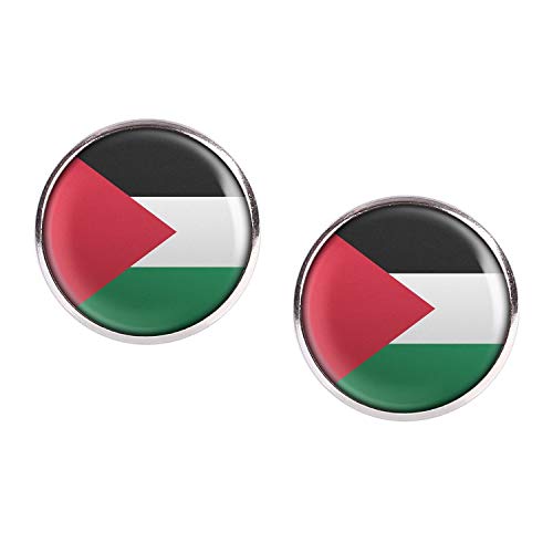 Studs par con motivo Palestine Ramala Bandera Jerusalén Este plata 16mm