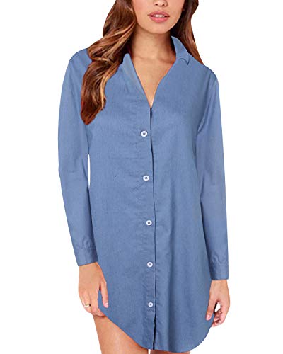 Style Dome Blusa Vaquera Camisa de Mujer Botones Elegantes de Manga Larga para Mujer Blusa de Mujer Túnica de Mujer Elegante Larga Grande Azul claro-C07795 M