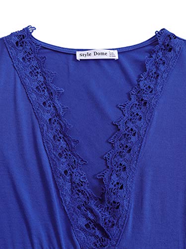 Style Dome Camisetas Manga Larga Mujer Atractivas del Cuello en V Cordones De La Túnica De Manga Larga Blusas Elegante Camisetas Otoño 2-Azul S