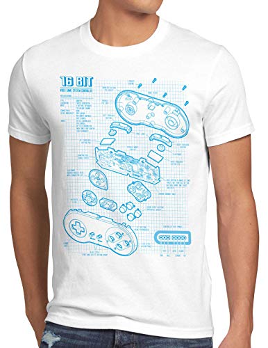 style3 16 bit Gamepad Cianotipo Camiseta para Hombre T-Shirt, Talla:XL, Color:Blanco