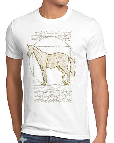 style3 Caballo de Vitruvio Camiseta para Hombre T-Shirt yegua Semental Pony Montar, Talla:L, Color:Blanco
