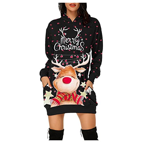 Sudadera Mujer Manga Larga Suéter de Invierno Otoño Casual Copo de Nieve Sweater Jerseys Blusas Top de Manga Larga Hoodie con Capucha de Navidad Blusas Top Estampadas Navidad con Reno Pullover XXL
