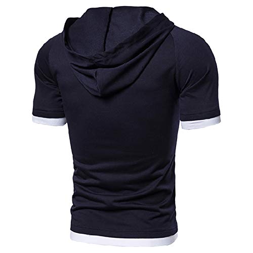 Sudaderas con capucha para hombre de manga corta camisetas deportivas y fitness Tops con cuello en V con capucha y bolsillo canguro