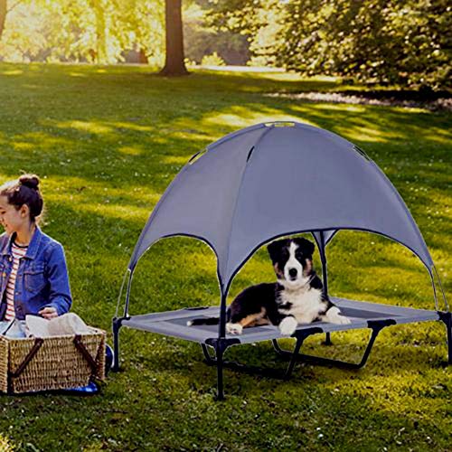 Sue-Supply Cuna elevada para perro mediano con toldo extraíble para mascotas elevado, tienda de campaña para interior y exterior, cama portátil para acampar playa, viajes