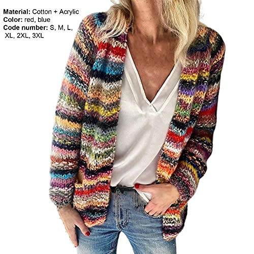 Suéter de mujer con rayas de arco iris, temperamento, otoño, invierno, manga larga, chaqueta de punto para oficina y ropa de mujer 2021 xxxl (color: rojo, tamaño: L)