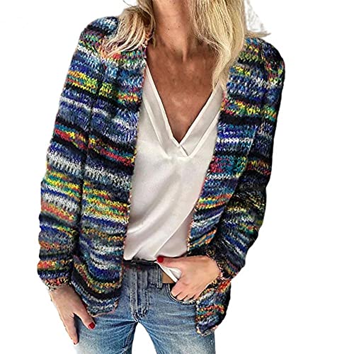 Suéter de mujer con rayas de arco iris, temperamento, otoño, invierno, manga larga, chaqueta de punto para oficina y ropa de mujer 2021 xxxl (color: rojo, tamaño: L)
