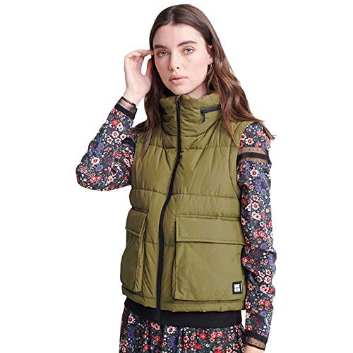 Superdry LS Essentials Padded Gilet Chaleco, Verde (Capulet Olive 6sy), S (Talla del Fabricante:10) para Mujer