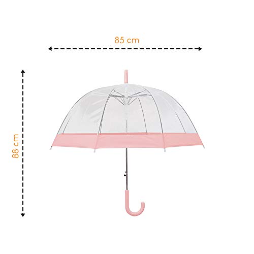 Susino Parapluie Droit ouverture automatique - Transparent Avec Bordure Rose Pastel Paraguas clásico 90 Centimeters Rosa (Rose)