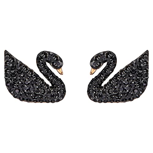 Swarovski Pendientes Ear Jacket Swarovski Iconic Swan, negro, Baño en tono Oro Rosa