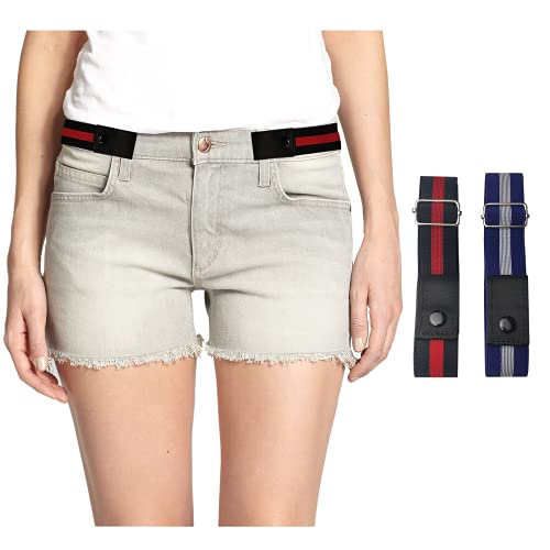 SWAUSWAUK 2 Piezas Cinturon sin Hebilla para Mujer Hombre - Cinturon Elastico sin Hebilla Mujer Hombre, Cómodo y Ajustable Cinturón Elástico para Jeans Pantalones Camisas(2 Colores de Contraste)