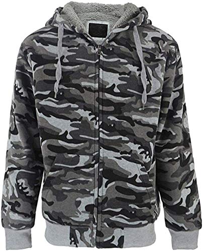 SwissWell - Chaqueta de camuflaje con capucha y cremallera para hombre, interior de forro polar, chaqueta para exteriores, Hombre, gris oscuro, xxx-large