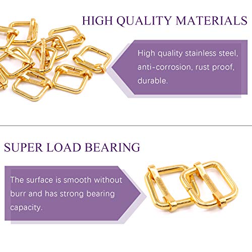 Swpeet 60 anillos de metal dorado de 5/8 pulgadas – 15 mm de metal recto, ajuste de hebilla de deslizamiento, hebilla de rodillo deslizante para bolsas de cinturón DIY (oro, 5/8 pulgadas)