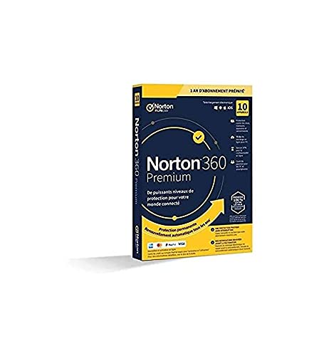Symantec Norton 360 Premium - Caja (1 año), 10 Dispositivos de Almacenamiento en la Nube 75 GB, Mass Market - Win, Mac, Android, iOS - francés