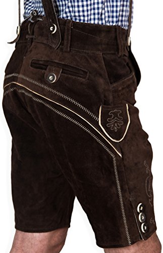 SYMPHONIE WESTERWALD Pantalón de Cuero Corto Tradicional bávaro de Hombre, pantalón de Cuero Tradicional con Tirantes, Original en marrón Oscuro, Oktoberfest, Talla 50