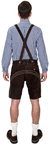 SYMPHONIE WESTERWALD Pantalón de Cuero Corto Tradicional bávaro de Hombre, pantalón de Cuero Tradicional con Tirantes, Original en marrón Oscuro, Oktoberfest, Talla 50