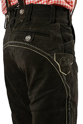 SYMPHONIE WESTERWALD Pantalón de Cuero Tradicional bávaro de Hombre, pantalón de Cuero Tradicional con Tirantes, Original en marrón Oscuro, Oktoberfest, Talla 54