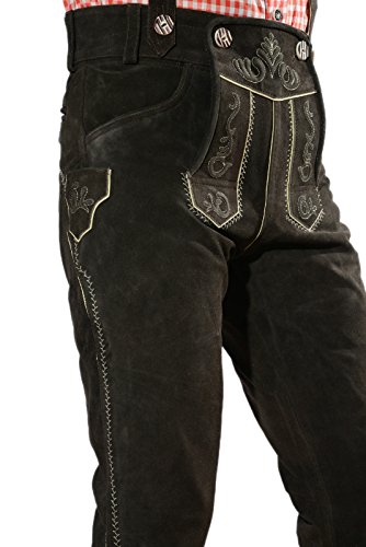 SYMPHONIE WESTERWALD Pantalón de Cuero Tradicional bávaro de Hombre, pantalón de Cuero Tradicional con Tirantes, Original en marrón Oscuro, Oktoberfest, Talla 54