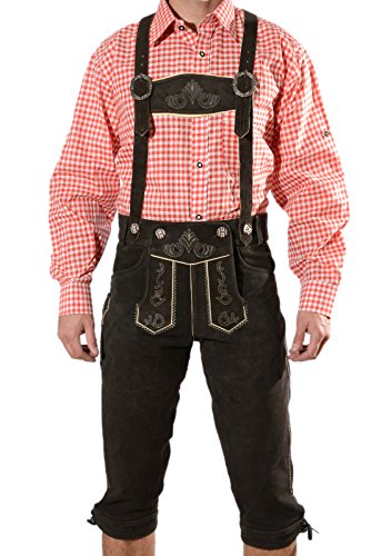 SYMPHONIE WESTERWALD Pantalón de Cuero Tradicional bávaro de Hombre, pantalón de Cuero Tradicional con Tirantes, Original en marrón Oscuro, Oktoberfest, Talla 54