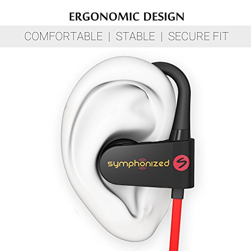 Symphonized PWR Bluetooth Auriculares Deportivos inalámbricos Resistentes al Agua con micrófono Auriculares intrauditivos Stereo HD Stereo Secure Fit Buds Gimnasio, Correr, Entrenamiento (Rojo)