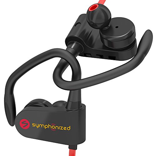 Symphonized PWR Bluetooth Auriculares Deportivos inalámbricos Resistentes al Agua con micrófono Auriculares intrauditivos Stereo HD Stereo Secure Fit Buds Gimnasio, Correr, Entrenamiento (Rojo)