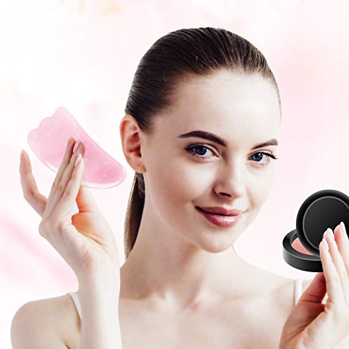 Tablero Gua Sha de cuarzo rosa rosa para el cuidado de la piel facial, curación 100% natural para antiarrugas, levantamiento de la cara y drenaje linfático (Gua Sha Tools-3)